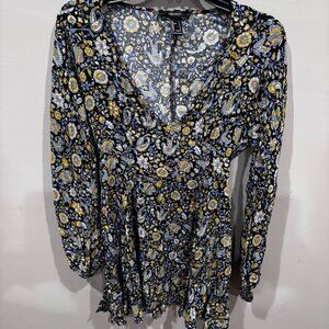 Forever 21 Blue and Yellow Paisley Floral Dress SZ: S